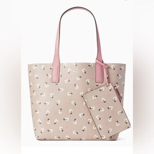 NWOT Kate Spade ♠️ New York Floral Ditsy Tote Beige With Matching Zipper Pouch
